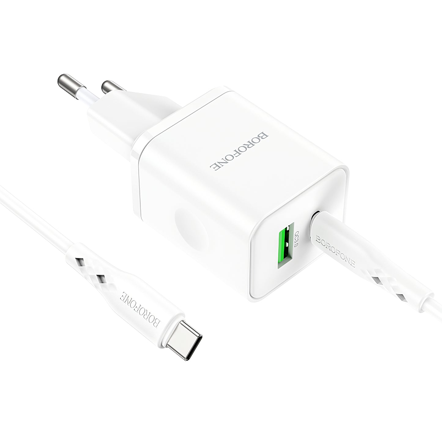 Chargeur réseau avec câble USB-C Borofone BN7, 20W, 3A, 1 x USB-A - 1 x USB-C, blanc 