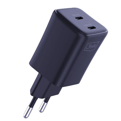 3MK HyperCharger Netwerkoplader met USB-C kabel, 45W, 3A, 2 x USB-C, Zwart 