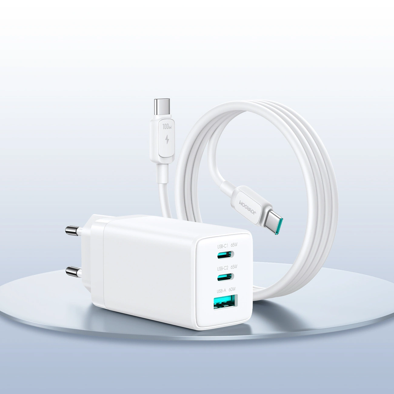 Netwerkoplader met USB-C Kabel Joyroom JR-TG10, 65W, 3.25A, 1 x USB-A - 2 x USB-C, Wit