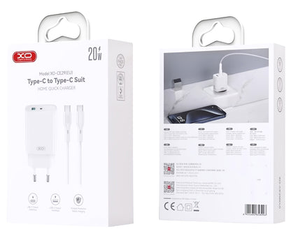 Netwerkoplader met USB-C Kabel XO Design CE29, 20W, 3A, 1 x USB-A - 1 x USB-C, Wit