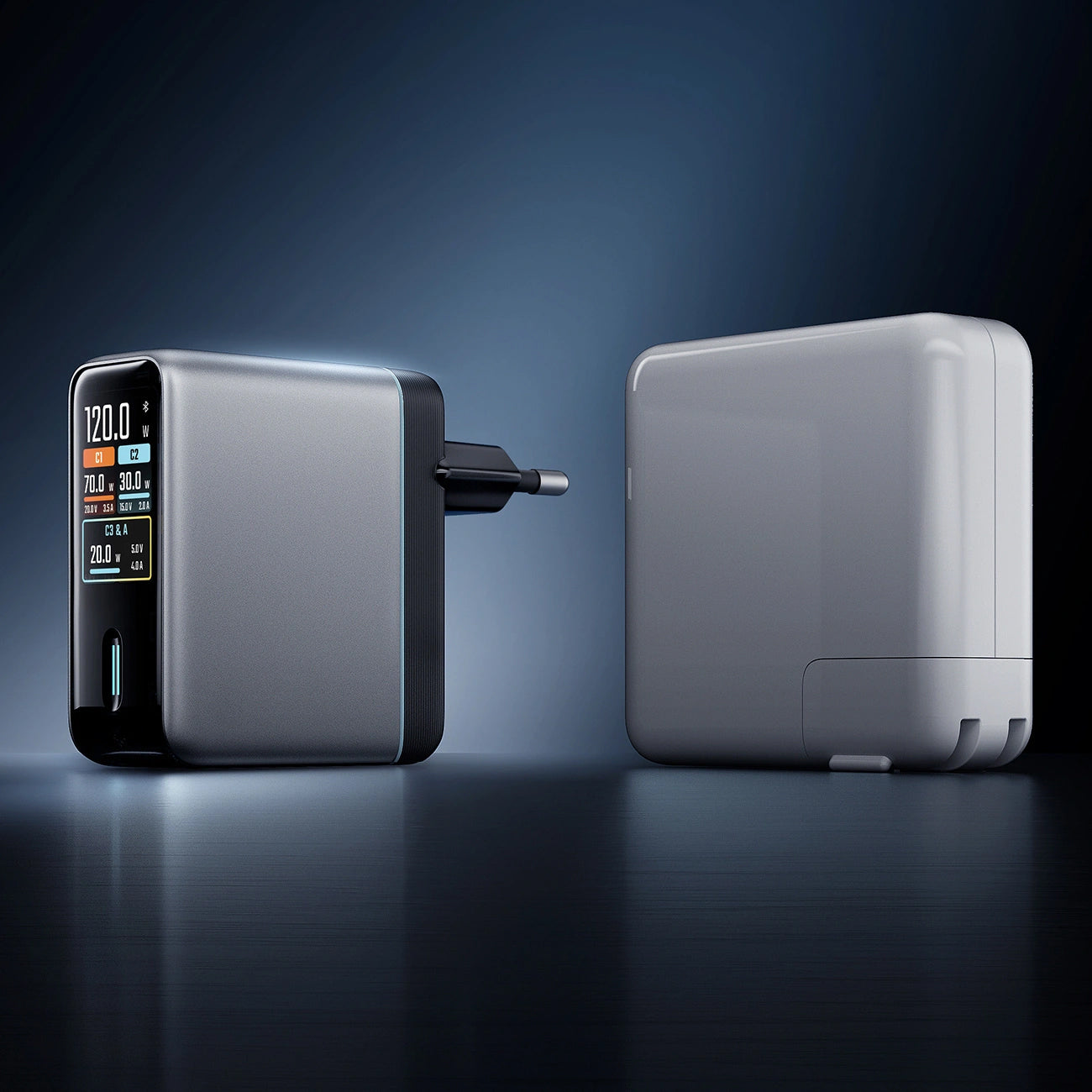 Netlader met USB-C-kabel Cuktech AD1204U Display, 120W, 6A, 1 x USB-A - 2 x USB-C, Zilver