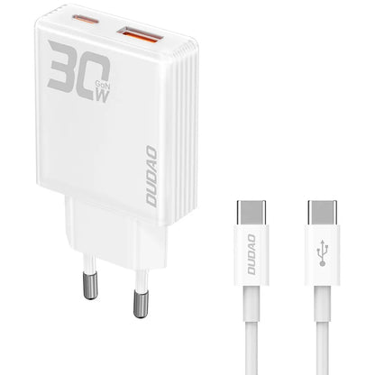 Dudao A30EUT USB-C kabelnetwerklader, 30W, 3A, 1 x USB-A - 1 x USB-C, Wit 