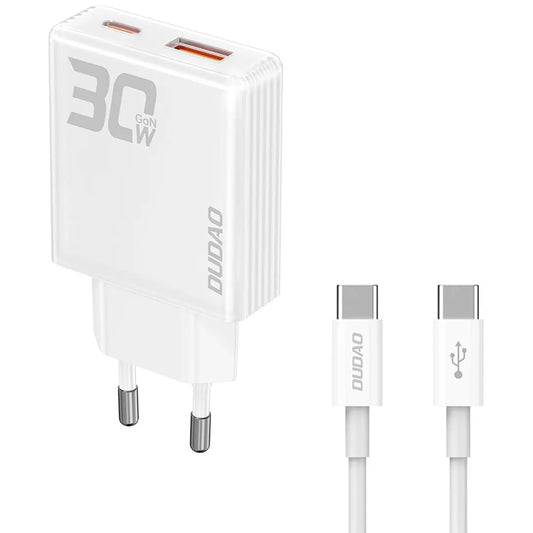 Dudao A30EUT USB-C kabelnetwerklader, 30W, 3A, 1 x USB-A - 1 x USB-C, Wit 