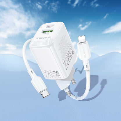 Netzladegerät mit Lightning-Kabel Borofone BN27 Fuente, 20W, 3A, 1 x USB-A - 1 x USB-C, Weiß