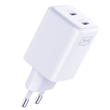 3MK HyperCharger Netwerkoplader met USB-C kabel, 45W, 3A, 2 x USB-C, Wit 