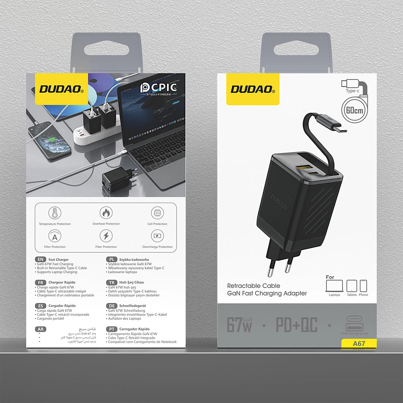 Netwerkoplader met USB-C Kabel Dudao A67EU, 67W, 3.35A, 1 x USB-A - 1 x USB-C, Zwart