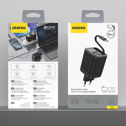 Netwerkoplader met USB-C Kabel Dudao A67EU, 67W, 3.35A, 1 x USB-A - 1 x USB-C, Zwart