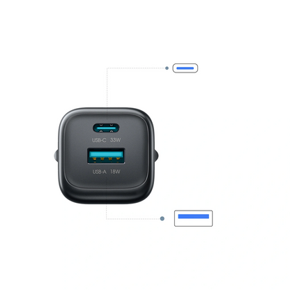 Netlader met USB-C-kabel Joyroom JR-TG7, 33W, 3A, 1 x USB-A - 1 x USB-C, Zwart