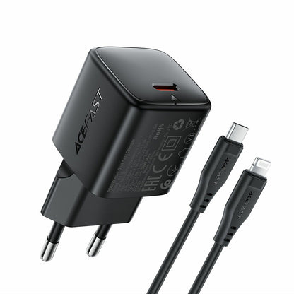 Netzteil mit Lightning-Kabel Acefast A118, 30W, 3A, 1 x USB-C, Schwarz