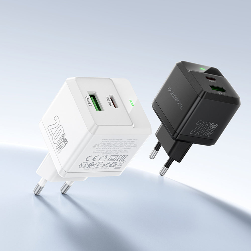 Netwerkoplader met Lightning-kabel Borofone BN19 Intenso, 20W, 3A, 1 x USB-A - 1 x USB-C, Wit