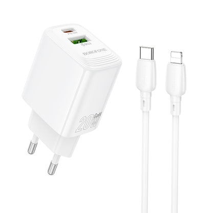 Netzladegerät mit Lightning-Kabel Borofone BN27 Fuente, 20W, 3A, 1 x USB-A - 1 x USB-C, Weiß