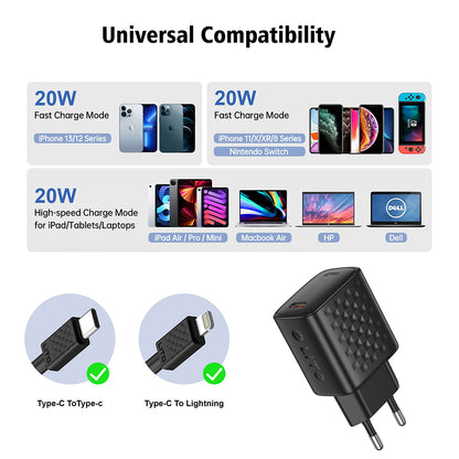 Chargeur réseau avec câble Lightning Lito LC13L, 20W, 3A, 1 x USB-C, Noir