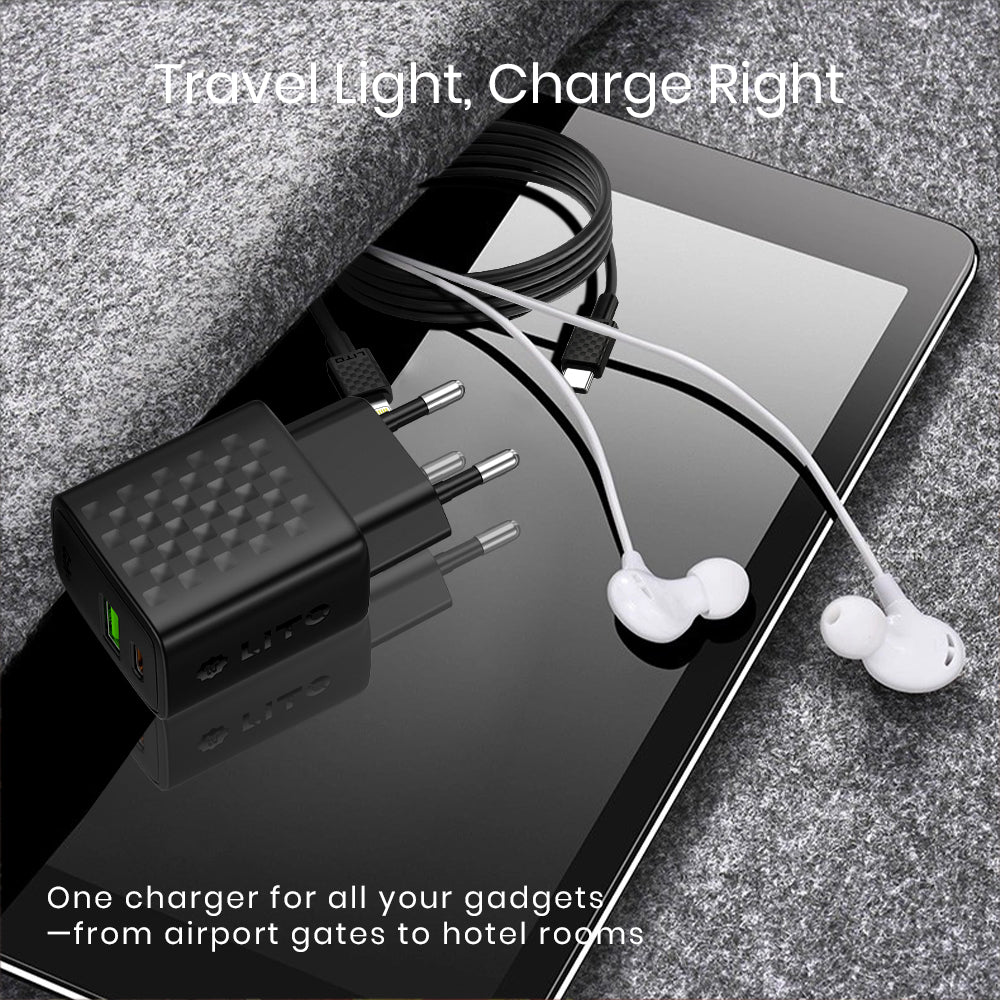 Network Charger with Lightning Cable Lito LC15L, 20W, 3A, 1 x USB-A - 1 x USB-C, Black