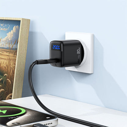 Netzladegerät mit USB-C Kabel Acefast A113 Display, 20W, 3A, 1 x USB-C, Schwarz