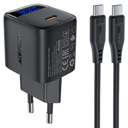 Netzladegerät mit USB-C Kabel Acefast A115 Display, 30W, 3A, 1 x USB-C, Schwarz