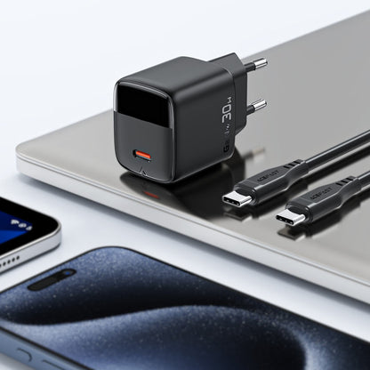 Netzladegerät mit USB-C Kabel Acefast A115 Display, 30W, 3A, 1 x USB-C, Schwarz