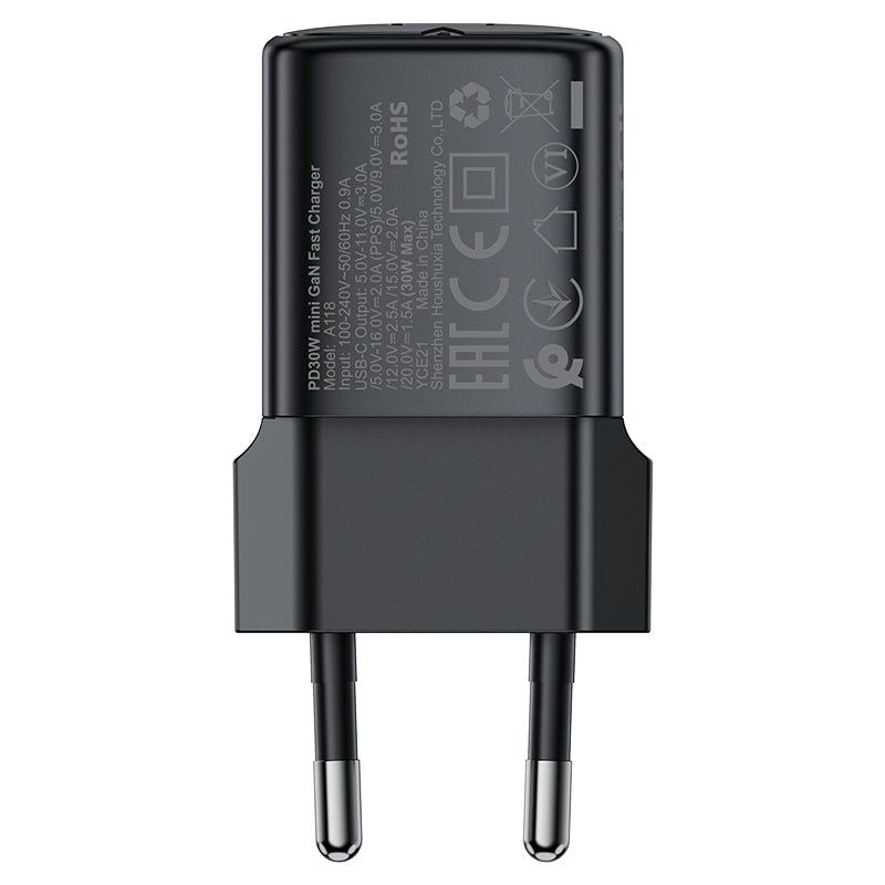 Netzladegerät mit USB-C Kabel Acefast A118, 30W, 3A, 1 x USB-C, Schwarz