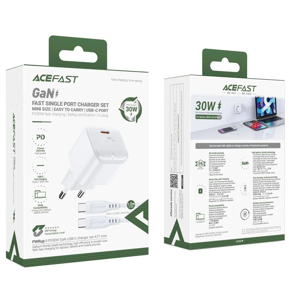 Netzladegerät mit USB-C Kabel Acefast A77, 30W, 3A, 1 x USB-C, Weiß