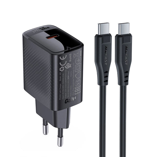 Netwerkoplader met USB-C Kabel Acefast A82, 20W, 3A, 1 x USB-C, Zwart
