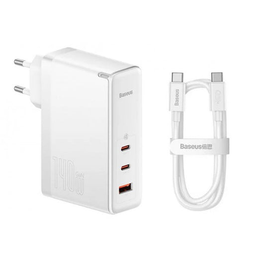Netwerkoplader met USB-C Kabel Baseus GaN5 Pro, 140W, 5A, 1 x USB-A - 2 x USB-C, Wit CCGP100202