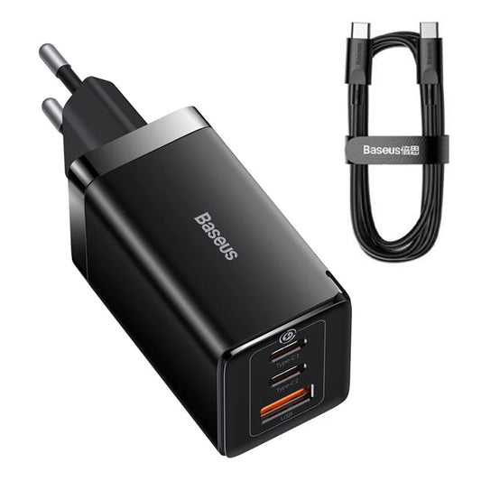 Netwerkoplader met USB-C kabel Baseus GaN5 Pro, 65W, 3.25A, 1 x USB-A - 2 x USB-C, Zwart C0206500