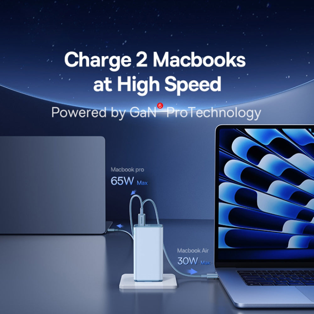 Netwerkoplader met USB-C Kabel Baseus GaN6 Pro, 100W, 3.25A, 2 x USB-A - 2 x USB-C, Blauw P10162705312-00