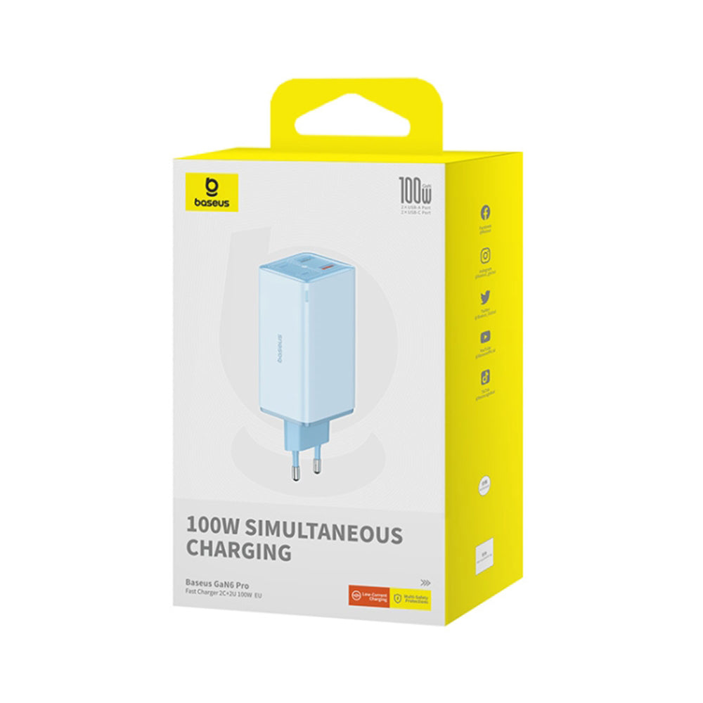 Netwerkoplader met USB-C Kabel Baseus GaN6 Pro, 100W, 3.25A, 2 x USB-A - 2 x USB-C, Blauw P10162705312-00