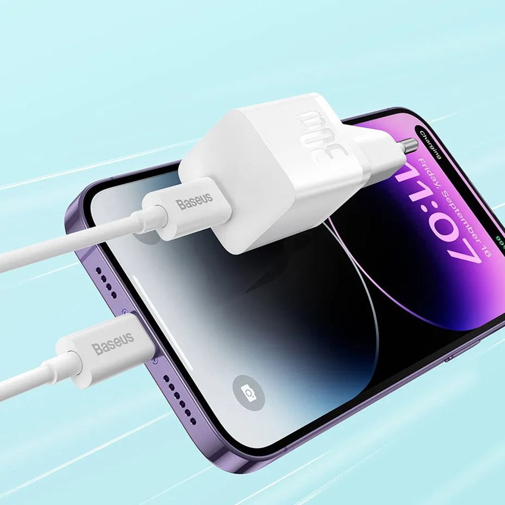 Netwerkoplader met USB-C Kabel Baseus GaN Mini 1C, 30W, 3A, 1 x USB-C, Blauw P10110902313-00