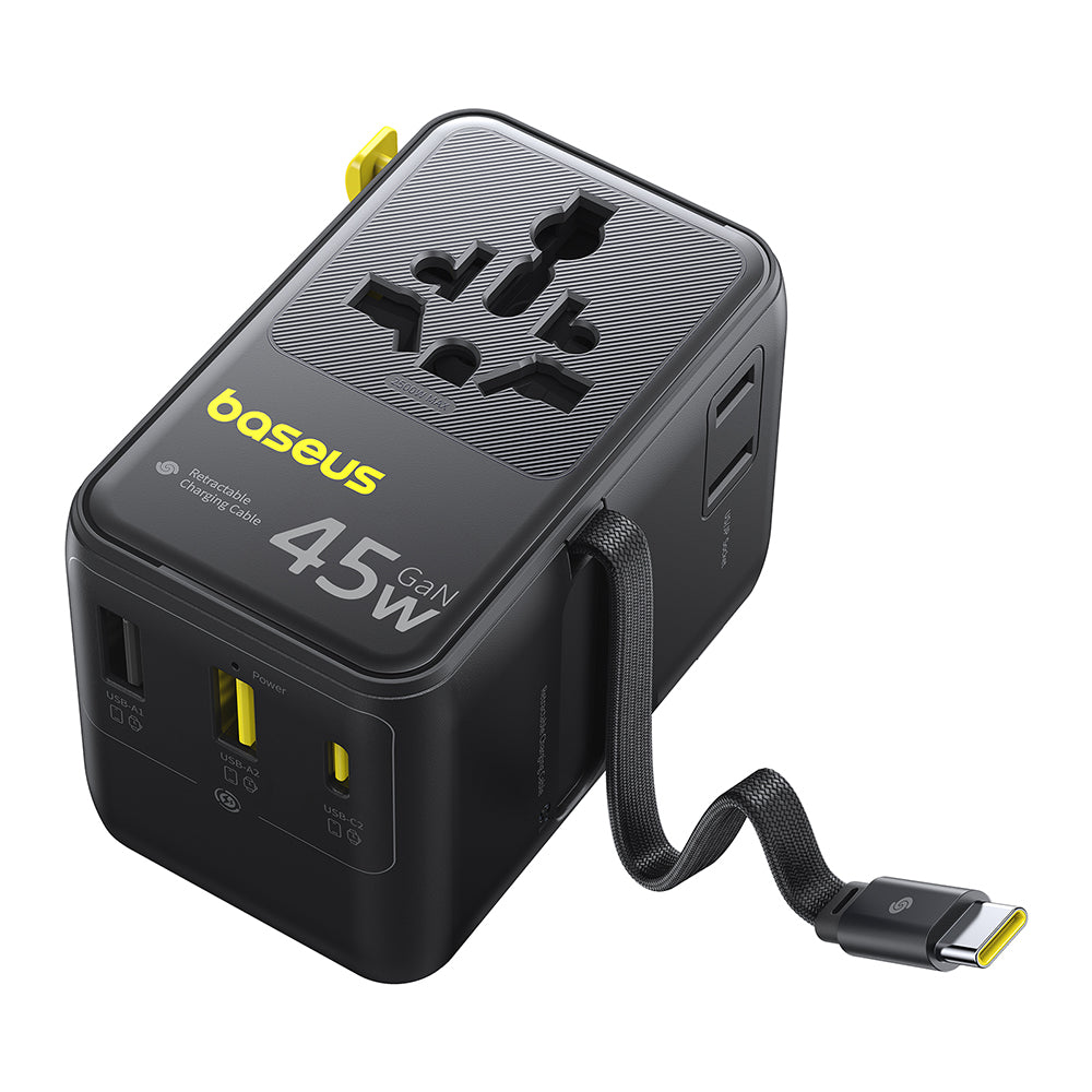 Netzteil mit USB-C-Kabel Baseus Travel PicoGo AG11, 45W, 2 x Steckdose - 1 x USB-C - 2 x USB-A, Schwarz E0307F00