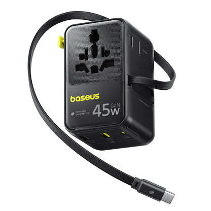 Netzteil mit USB-C-Kabel Baseus Travel PicoGo AG11, 45W, 2 x Steckdose - 1 x USB-C - 2 x USB-A, Schwarz E0307F00