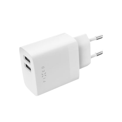 Netzladegerät mit USB-C Kabel Fixed, 17W, 3A, 2 x USB-A, Weiß