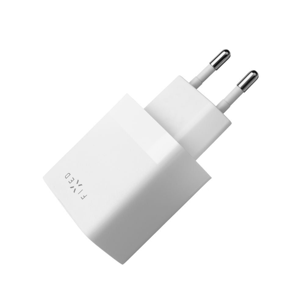 Netzladegerät mit USB-C Kabel Fixed, 17W, 3A, 2 x USB-A, Weiß
