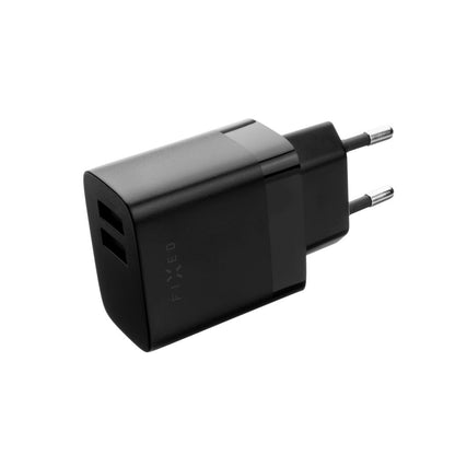 Netwerkoplader met USB-C kabel Fixed, 17W, 3A, 2 x USB-A, Zwart