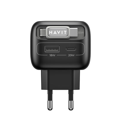 Netzladegerät mit USB-C Kabel HAVIT UC251, 35W, 3A, 1 x USB-A - 1 x USB-C, Schwarz Grau