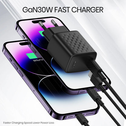 Netwerkoplader met USB-C Kabel Lito LC17T, 30W, 3A, 1 x USB-C, Zwart