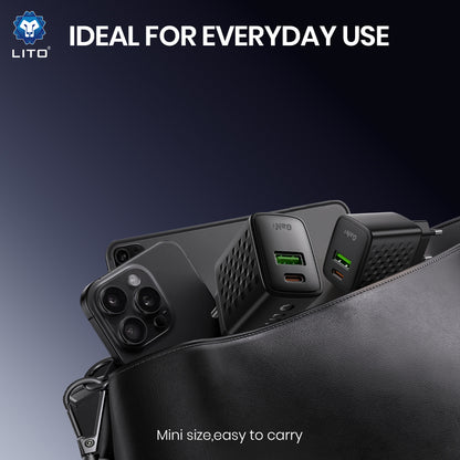 Netzladegerät mit USB-C Kabel Lito LC19T, 30W, 3A, 1 x USB-A - 1 x USB-C, Schwarz