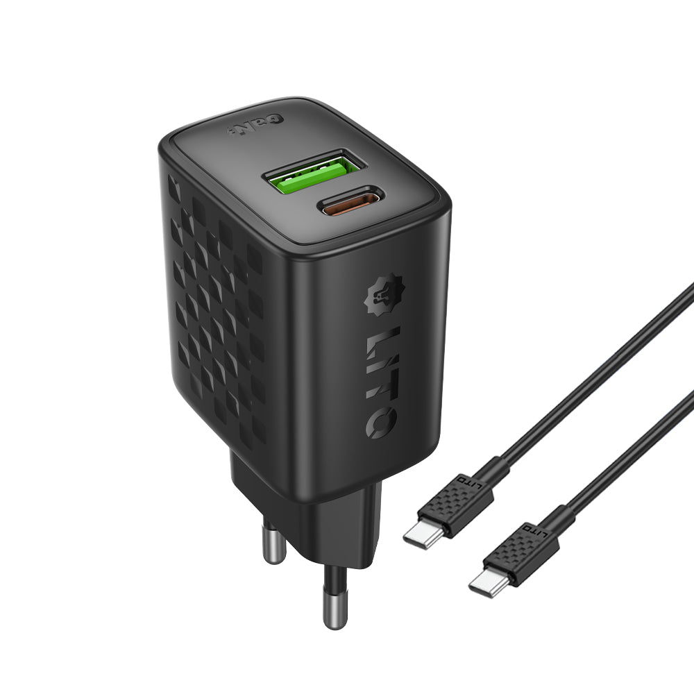 Netzladegerät mit USB-C Kabel Lito LC19T, 30W, 3A, 1 x USB-A - 1 x USB-C, Schwarz