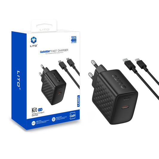 Netwerkoplader met USB-C Kabel Lito LC20T, 45W, 3A, 1 x USB-C, Zwart