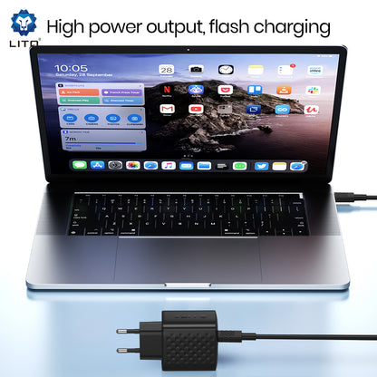 Netwerkoplader met USB-C Kabel Lito LC20T, 45W, 3A, 1 x USB-C, Zwart