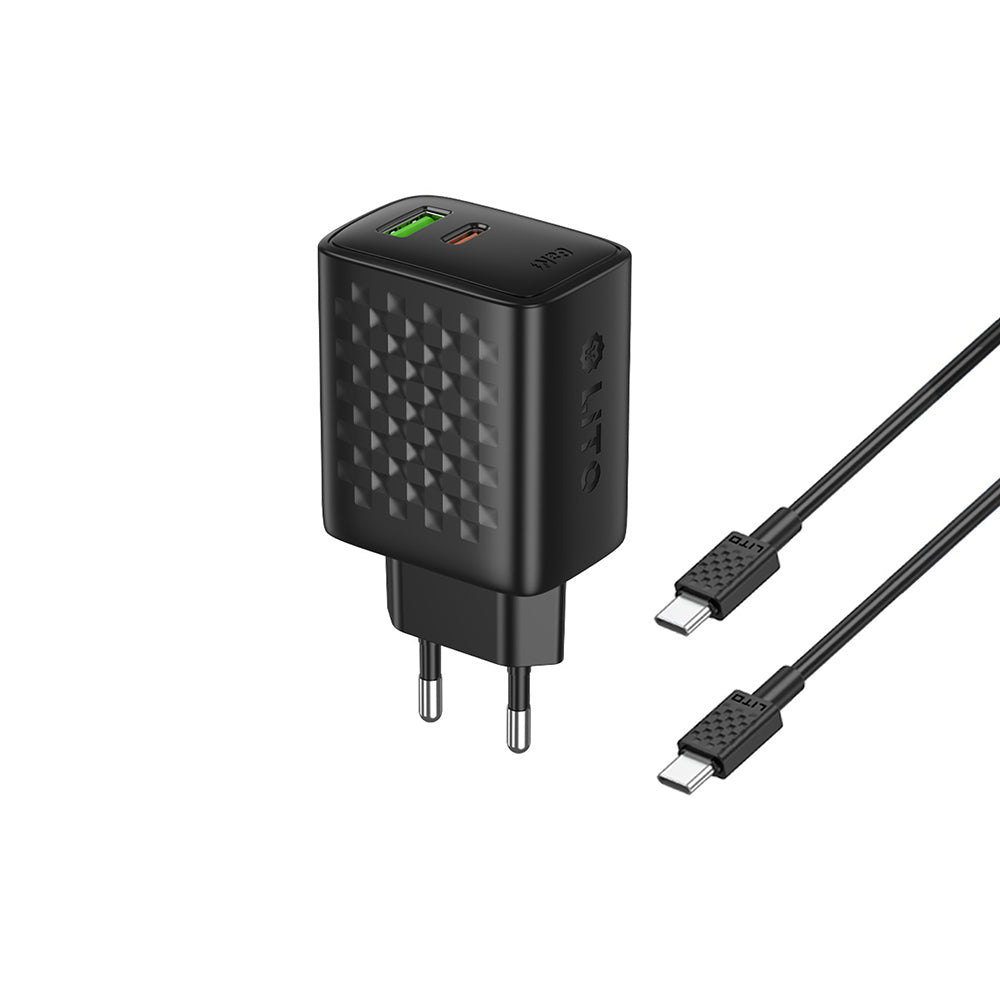 Netzladegerät mit USB-C Kabel Lito LC24T, 65W, 3.25A, 1 x USB-A - 1 x USB-C, Schwarz