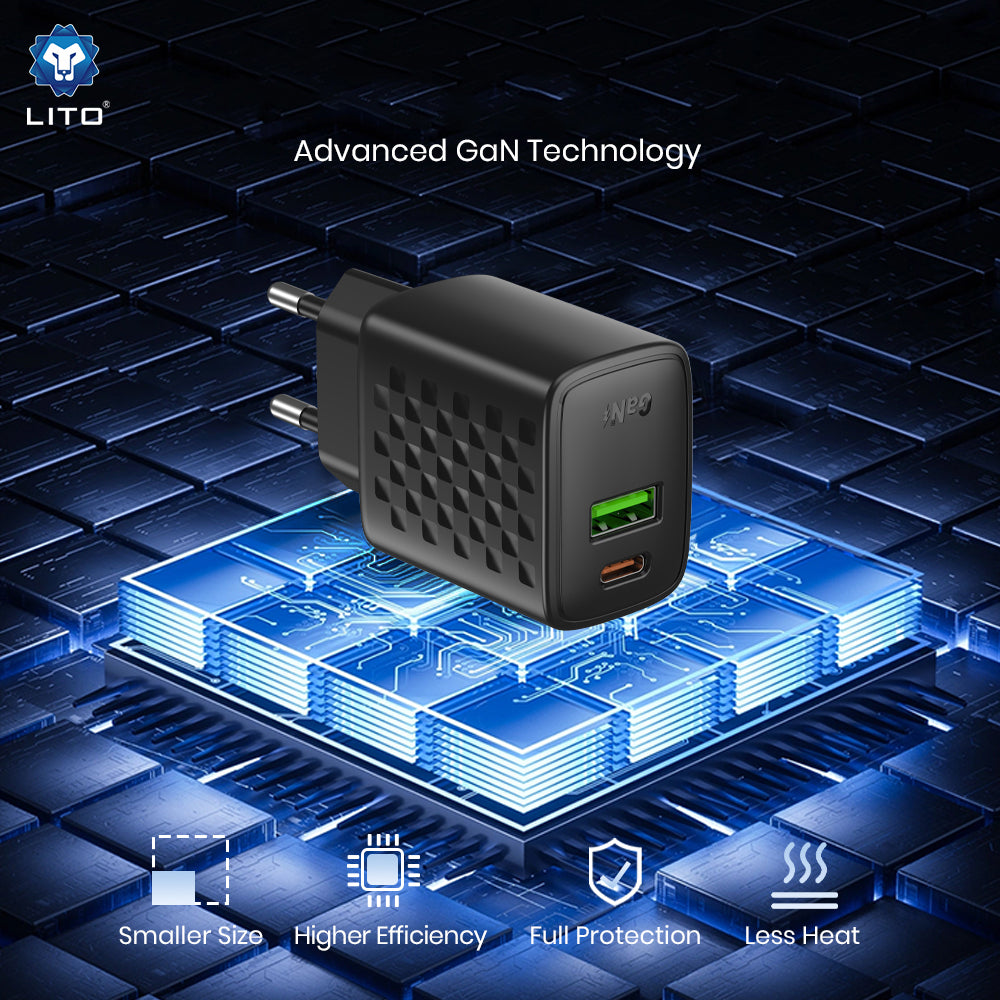 Netzladegerät mit USB-C Kabel Lito LC24T, 65W, 3.25A, 1 x USB-A - 1 x USB-C, Schwarz