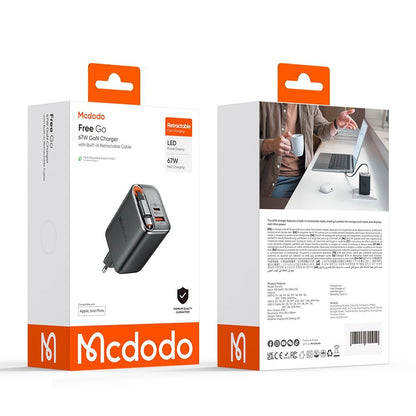 Netzladegerät mit USB-C Kabel McDodo CH-4100 FreeGo Display, 67W, 3.35A, 1 x USB-A - 1 x USB-C, Schwarz