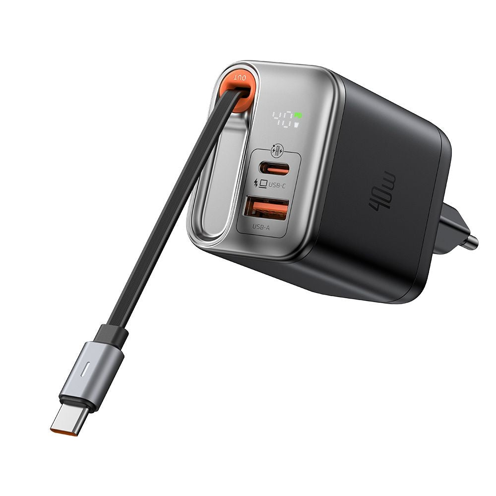 Netzladegerät mit USB-C Kabel McDodo CH-4281 FreeGo Display, 40W, 3A, 1 x USB-A - 1 x USB-C, Schwarz