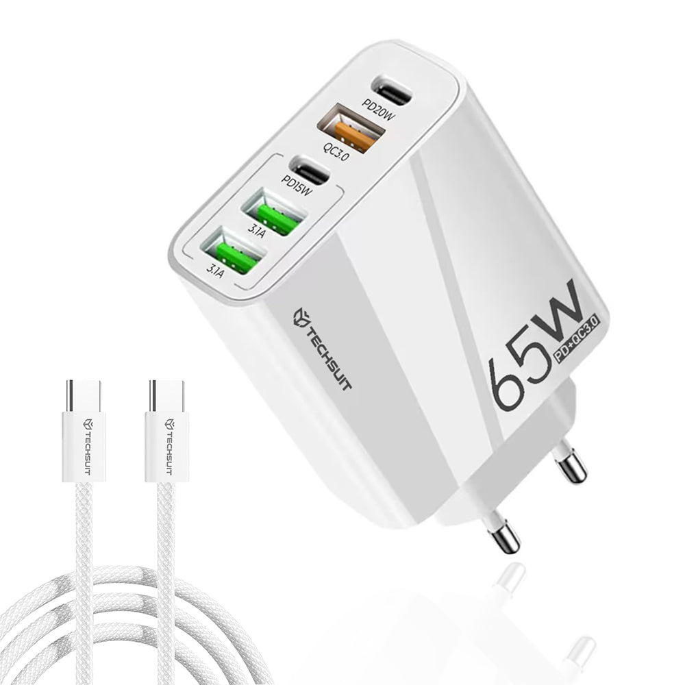 Netwerkoplader met USB-C Kabel Techsuit CHC2 PentaXPower, 20W, 3A, 3 x USB-A - 2 x USB-C, Wit