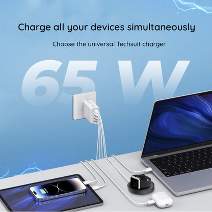 Netwerkoplader met USB-C Kabel Techsuit CHC2 PentaXPower, 20W, 3A, 3 x USB-A - 2 x USB-C, Wit