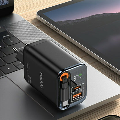 Chargeur réseau avec câble USB-C Yesido YC100 Display, 67W, 3.35A, 1 x USB-A - 1 x USB-C, Noir
