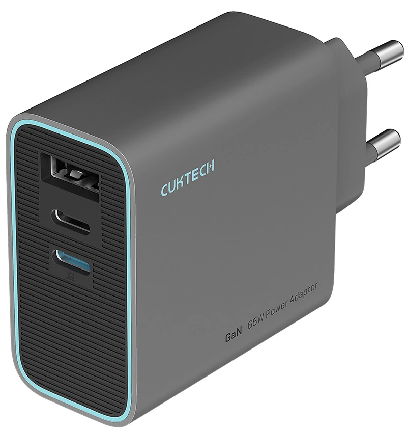 Cuktech Netwerkoplader, 65W, 3A, 1 x USB-A - 2 x USB-C, Grijs CUKAD653EUGR