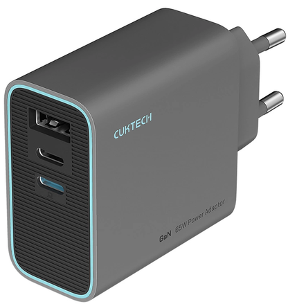 Cuktech Netwerkoplader, 65W, 3A, 1 x USB-A - 2 x USB-C, Grijs CUKAD653EUGR