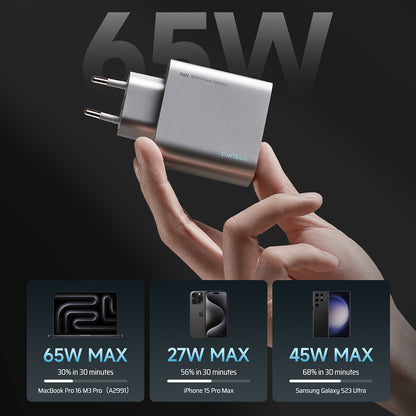 Cuktech Netlader, 65W, 3.25A, 1 x USB-A - 2 x USB-C, Wit CUK0A15CEUSL