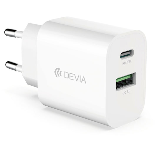 DEVIA RLC-389 Netwerkoplader, 20W, 3A, 1 x USB-A - 1 x USB-C, Wit 